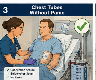 Chest Tubes Without Panic course card showing a nurse assessing a patient with a chest tube.