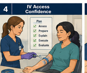 IV Access Confidence course card showing a nurse preparing IV access with a patient.