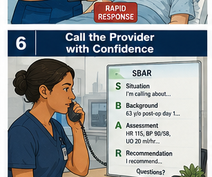 Call the Provider with Confidence course card showing a nurse using SBAR on the phone.