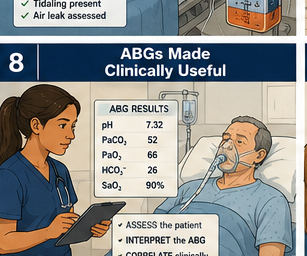 ABGs Made Clinically Useful course card showing a nurse interpreting ABG results at the bedside.