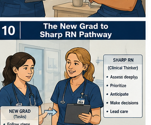 New Grad to Sharp RN Pathway course card showing two nurses discussing clinical thinking.