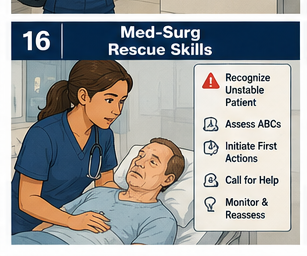 Med-Surg Rescue Skills course card showing a nurse assessing an unstable patient.