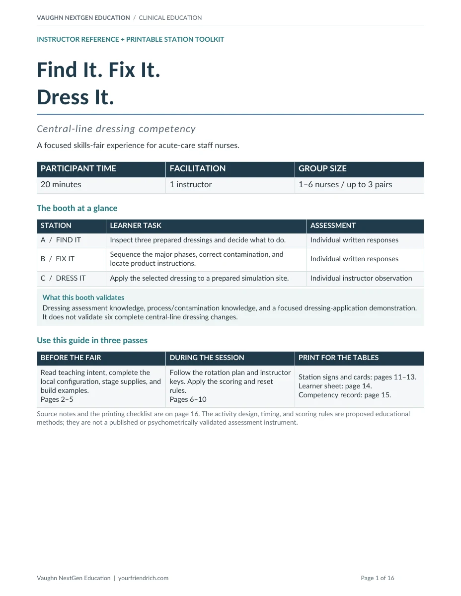 First page of Central Line Dressing Competency.