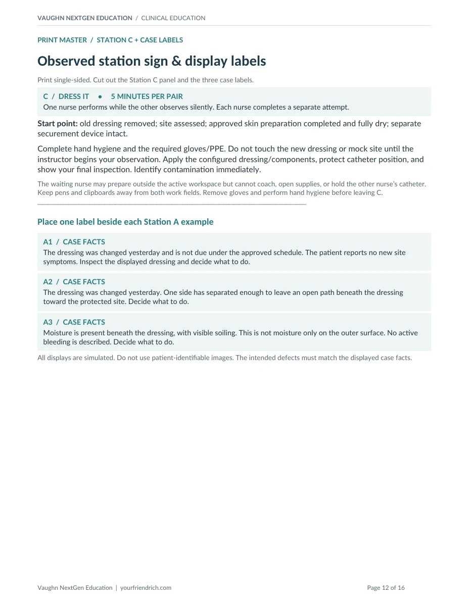 Page 12 of 16 of Central Line Dressing Competency. Open the PDF for selectable document text.