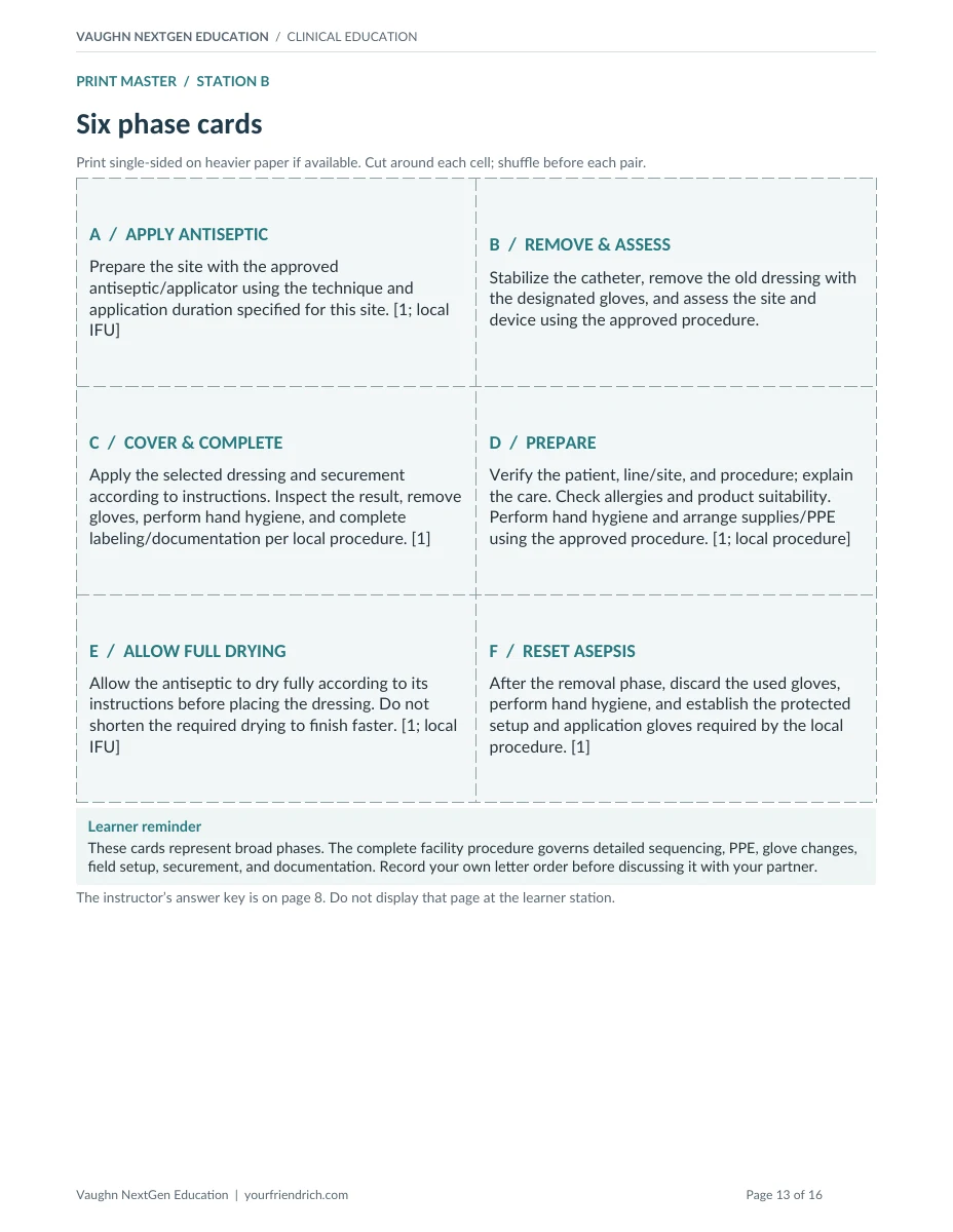 Page 13 of 16 of Central Line Dressing Competency. Open the PDF for selectable document text.