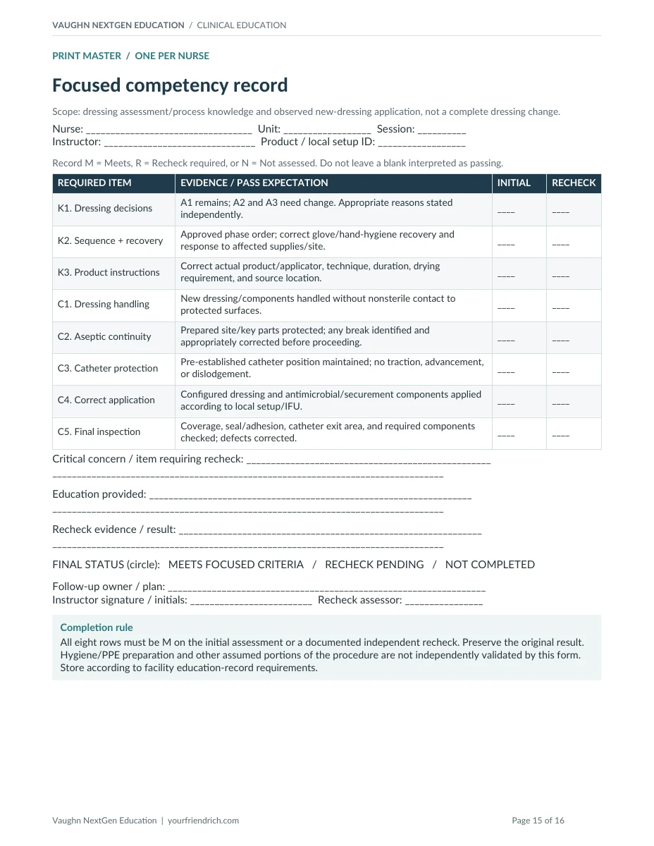 Page 15 of 16 of Central Line Dressing Competency. Open the PDF for selectable document text.