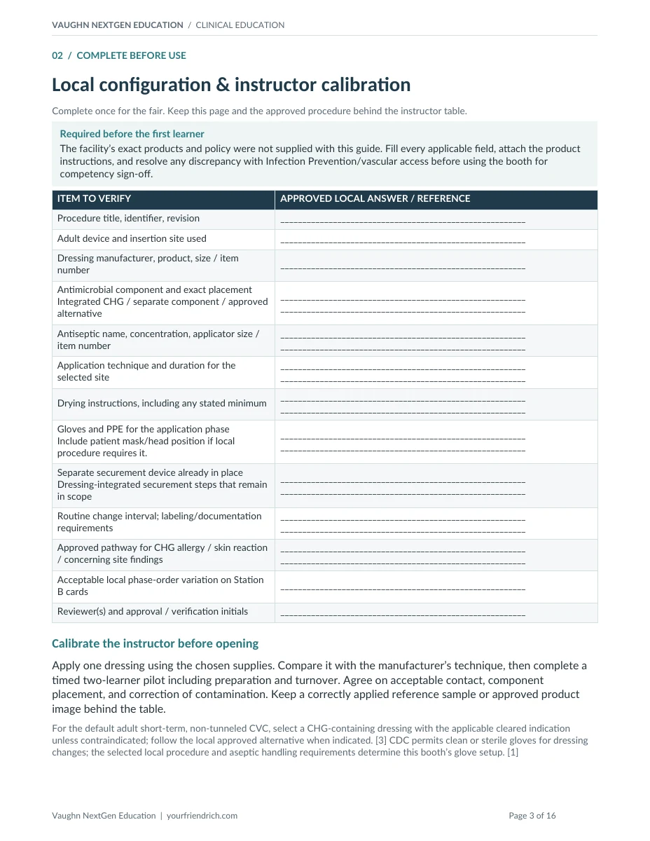 Page 3 of 16 of Central Line Dressing Competency. Open the PDF for selectable document text.
