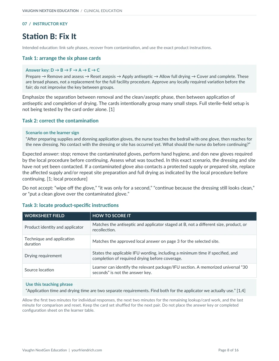 Page 8 of 16 of Central Line Dressing Competency. Open the PDF for selectable document text.