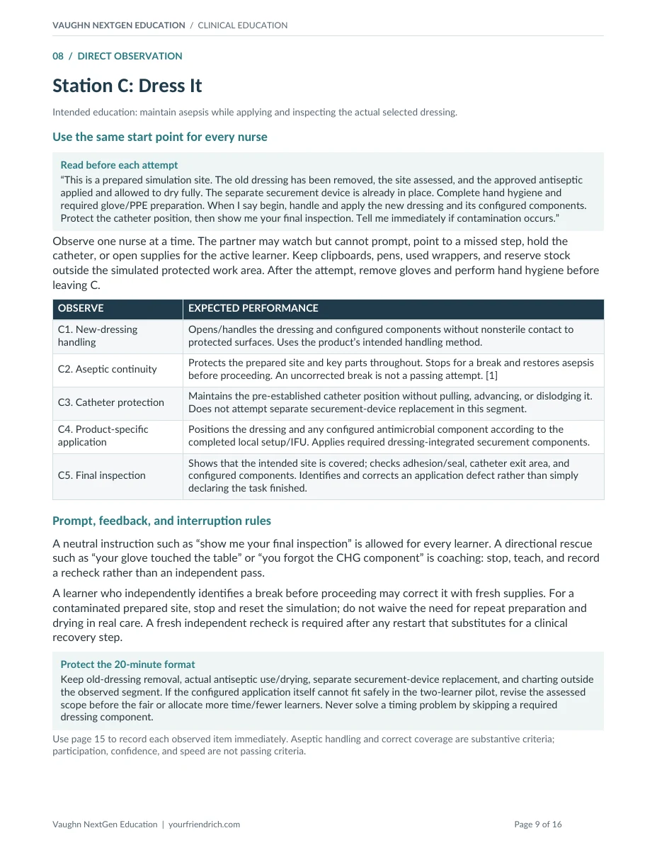 Page 9 of 16 of Central Line Dressing Competency. Open the PDF for selectable document text.