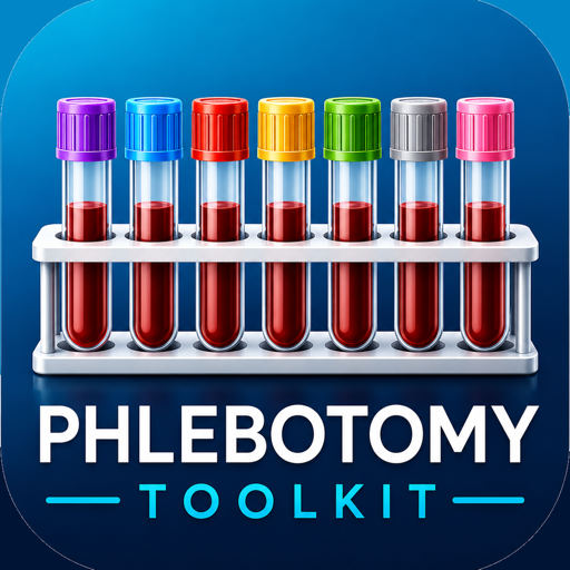 Phlebotomy Toolkit app icon — a rack of color-capped blood collection tubes