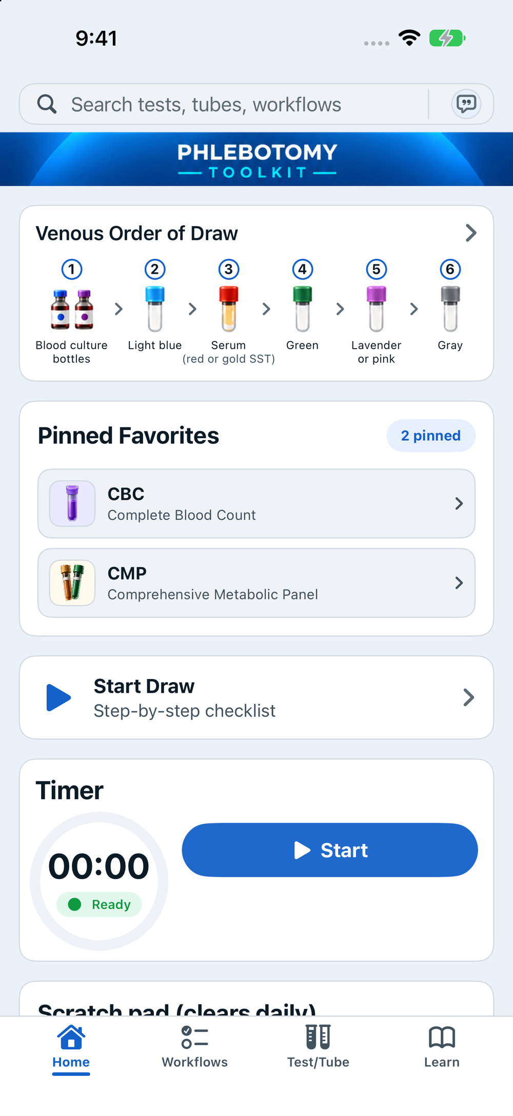 Version 1.1.0 Home screen with illustrated quick actions and reference shortcuts